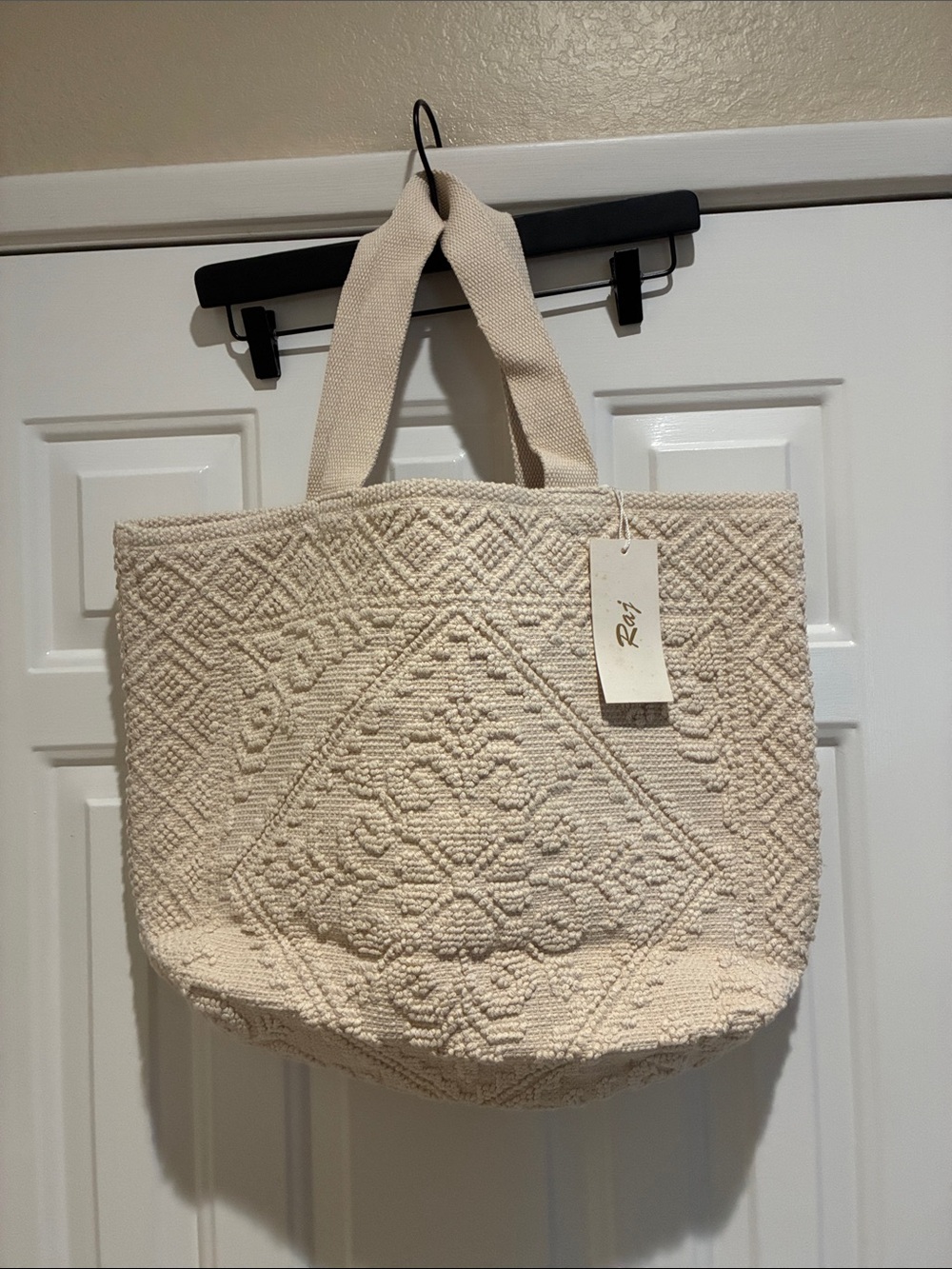 Raj Cream Textured Tote Bag